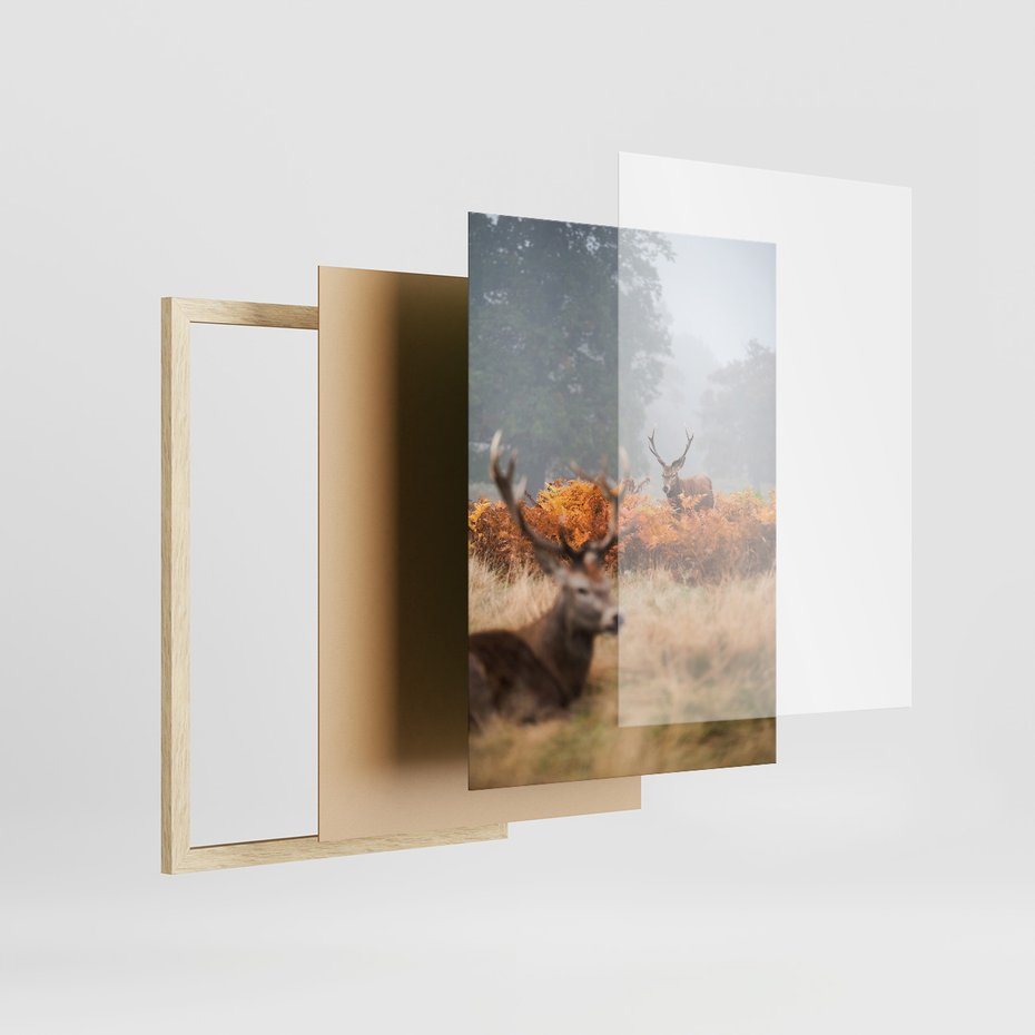 Zestaw obrazy w ramie 50x70 galeria - Góry, jelenie, skandynawski, las - rama drewno