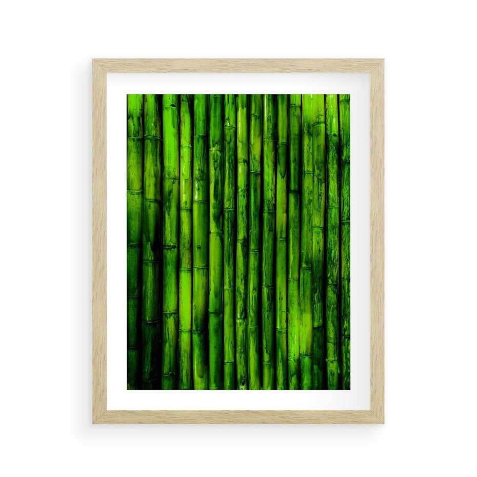Plakat w ramie 40x50 - Bambusowy urok zielonej harmonii - bambus, zieleń - rama drewno