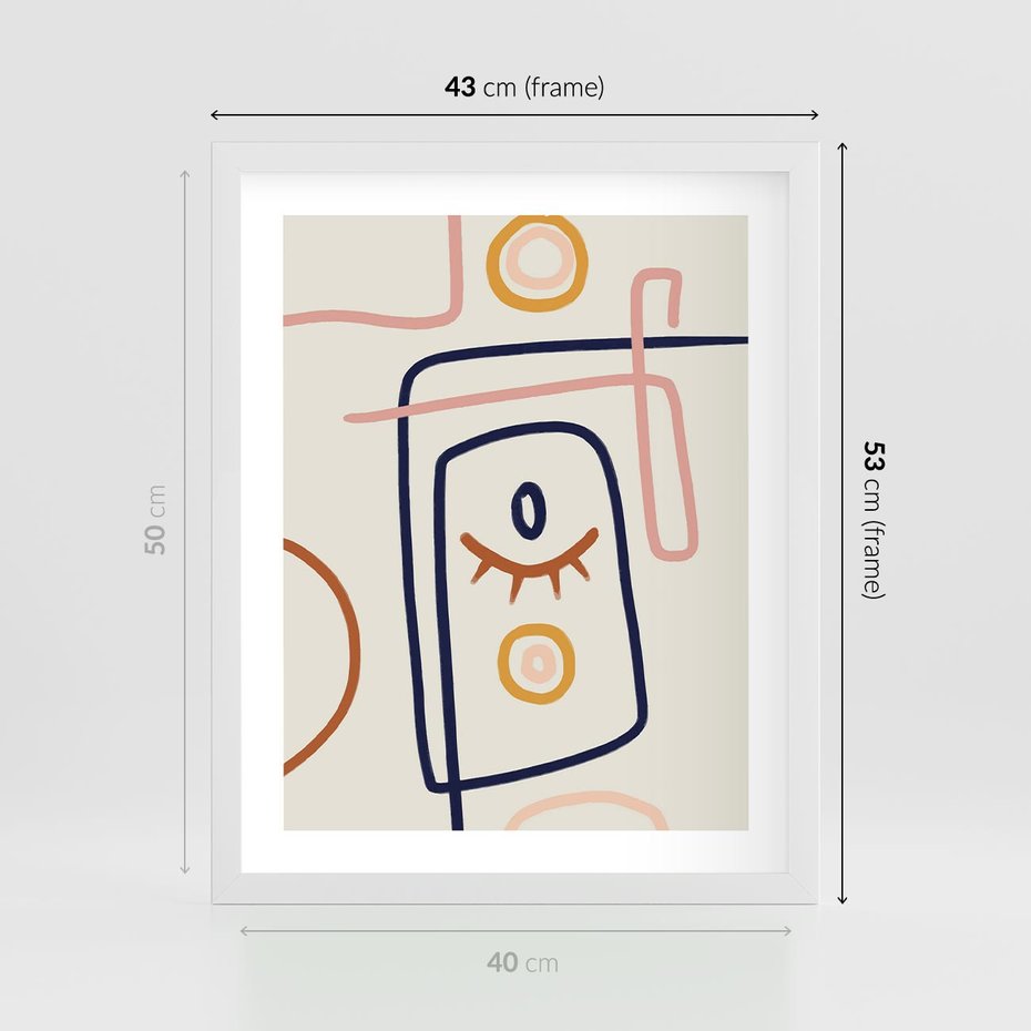 Plakat w ramie 40x50 - Manifestacje Dziwności - abstrakcja w stylu picasso, beżowe tło - rama biała