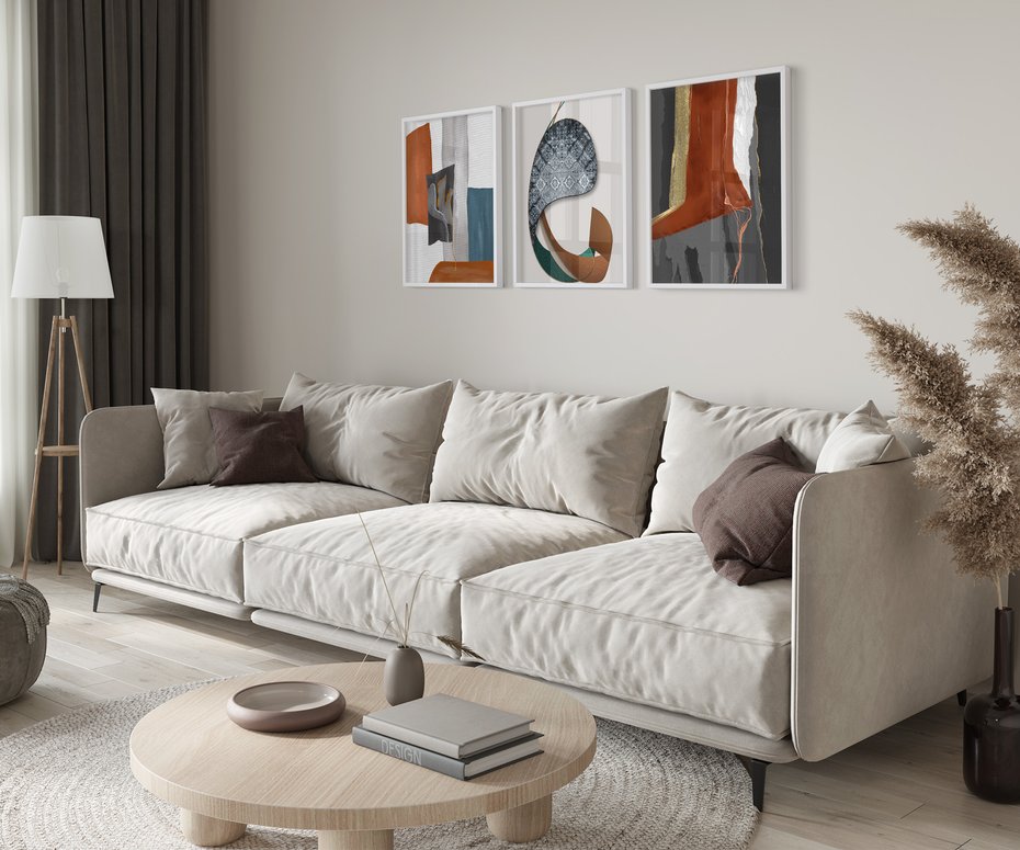 Zestaw obrazy w ramie 30x40 galeria - Abstrakcja, złoto, nowoczesny - rama biała