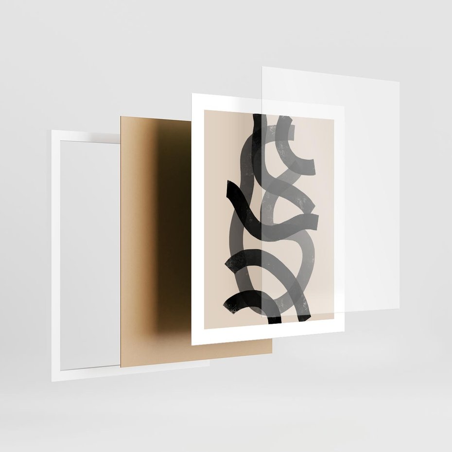 Plakat w ramie 40x50 - Strukturalne Odbicia Innowacji - zaplątane minimalistyczne linie, na bezowym tle - rama biała