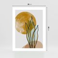 Plakat bez ramy 30x40 - Światło Natury: Graficzne Liście i Złote Słońce - grafika, graficzne liście