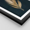Plakat w ramie 50x70 - Mroczne Złoto - nowoczesna grafika, złoty liść na czarnym tle - rama czarna