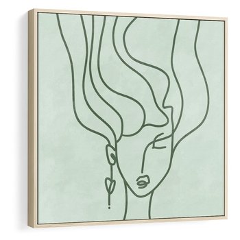 Obraz w ramie 50x50 - Spokojne Objęcia Natury - abstrakcja, zielony szkic - rama drewno