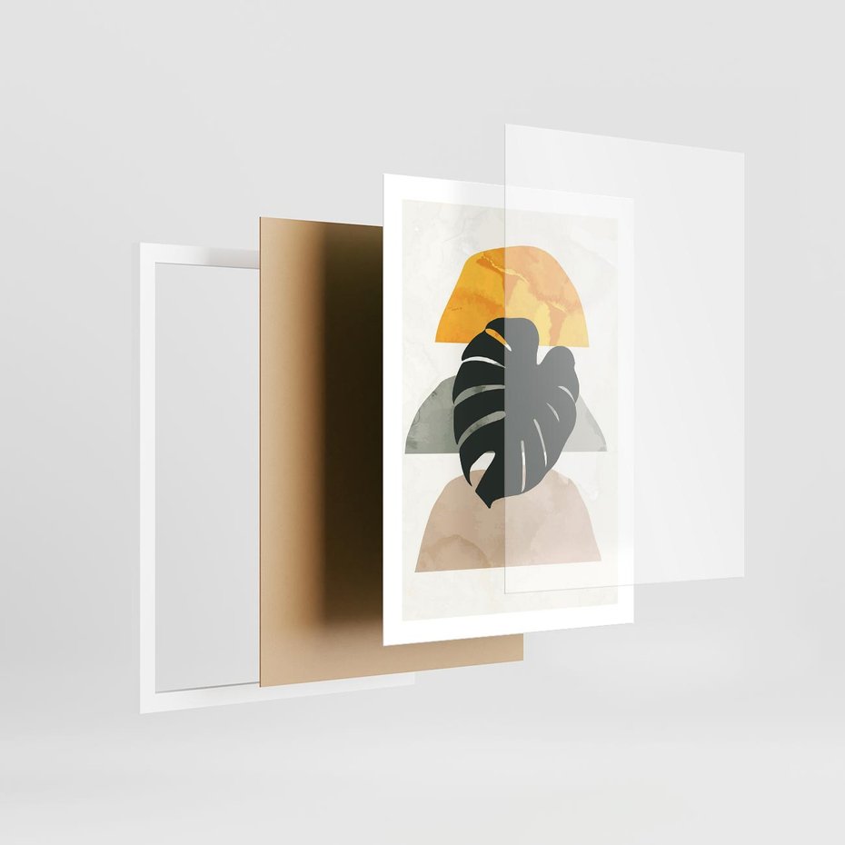 Plakat w ramie 50x70 - Monstera i Boho Elementy - grafika, boho klimat - rama biała