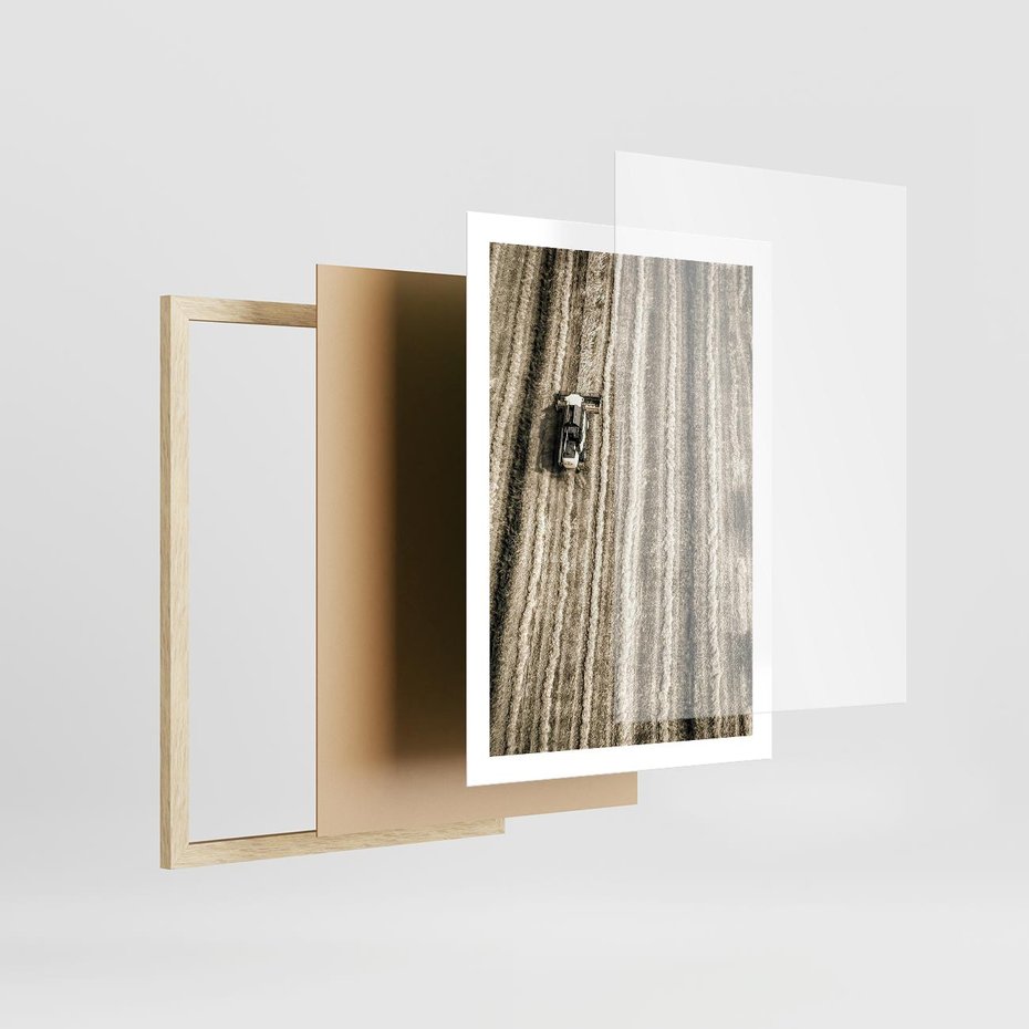 Plakat w ramie 50x70 - Sepia na Polu - kombajn, pole - rama drewno