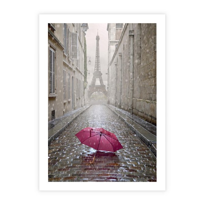 Plakat bez ramy 21x30 - Francuska elegancja pod parasolem - Francja, parasol