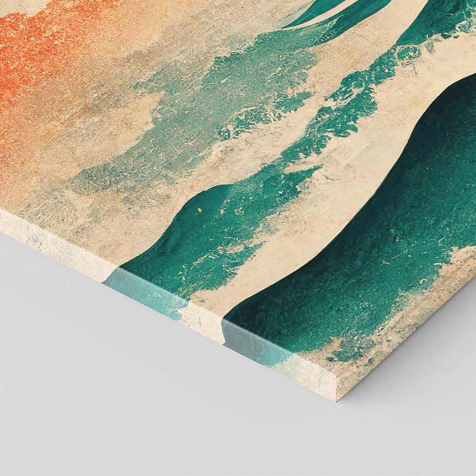 Obraz na płótnie 120x60 - Czerwone Melodie - japońska sztuka, zachód słońca nad oceanem