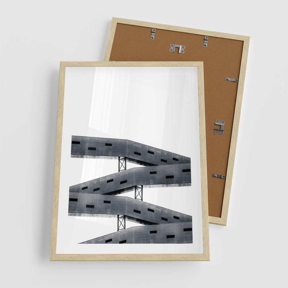 Plakat w ramie 50x70 - Monochromatyczna Sztuka Nowoczesnych Budynków - architektura, nowoczesne formy - rama drewno