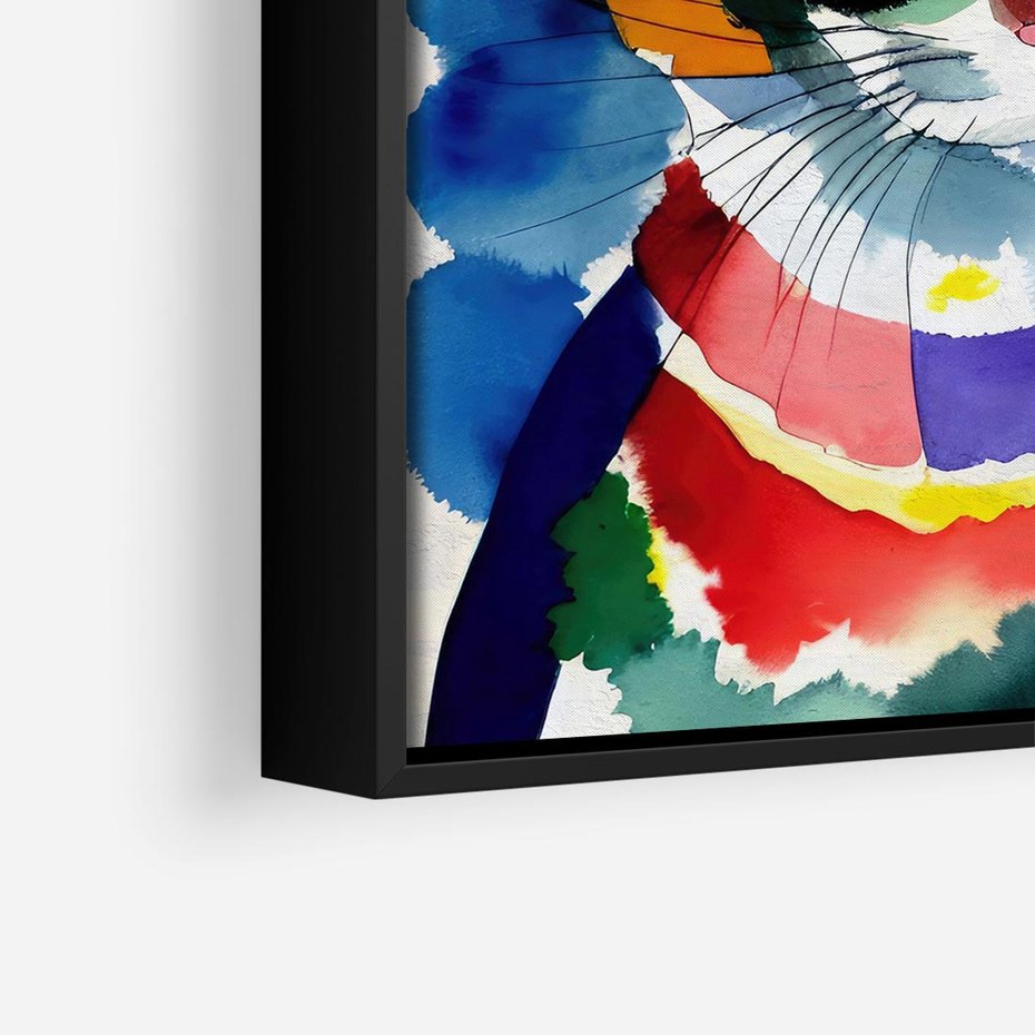 Obraz w ramie 50x50 - Koci Przyjaciel - abstrakcyjny obraz, akwarela - rama czarna