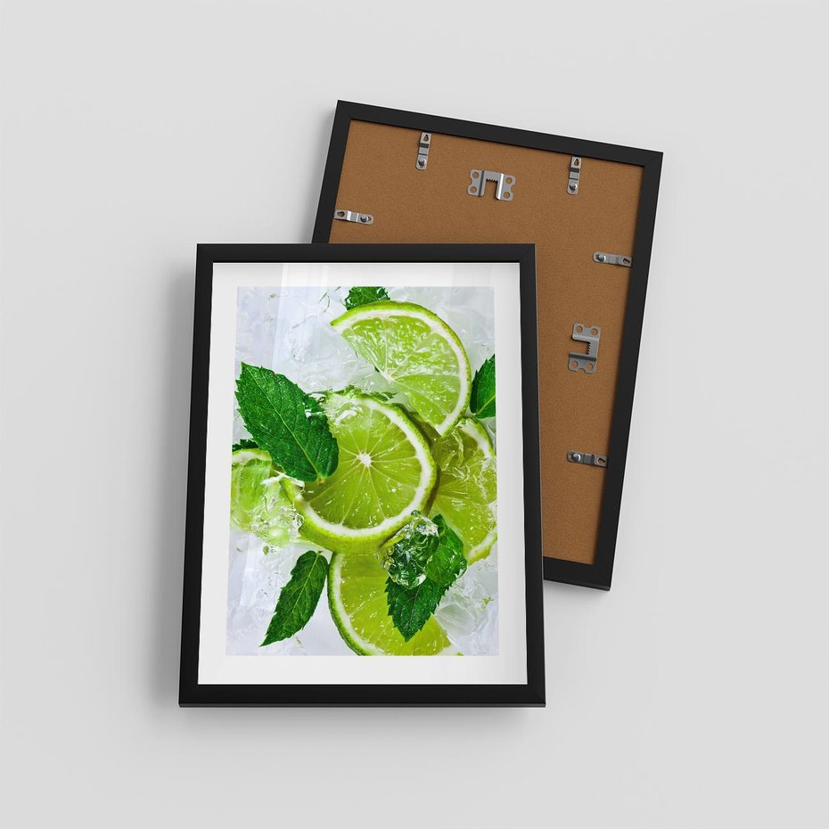 Plakat w ramie 30x40 - Ożywczy duet limonek i cytryn - limonki, cytryny - rama czarna