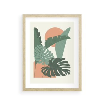 Plakat w ramie 30x40 - Abstrakcyjne Tropiki - liście, rośliny tropikalne w graficznym stylu - rama drewno