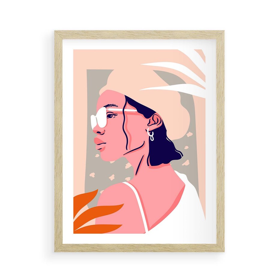 Plakat w ramie 50x70 - Kobieca Esencja - nowoczesny plakat, styl retro - rama drewno