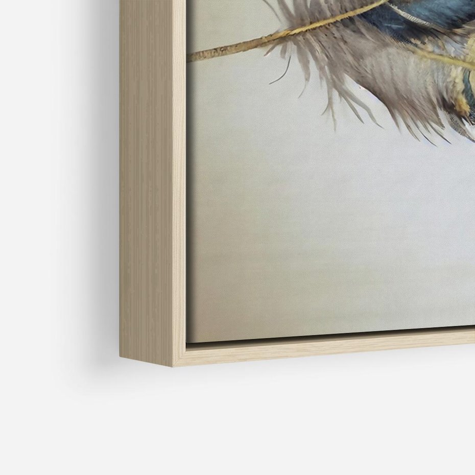 Obraz w ramie 70x50 - Granatowo-Złote Pióra - sztuka, granatowe i złote pióra - rama drewno