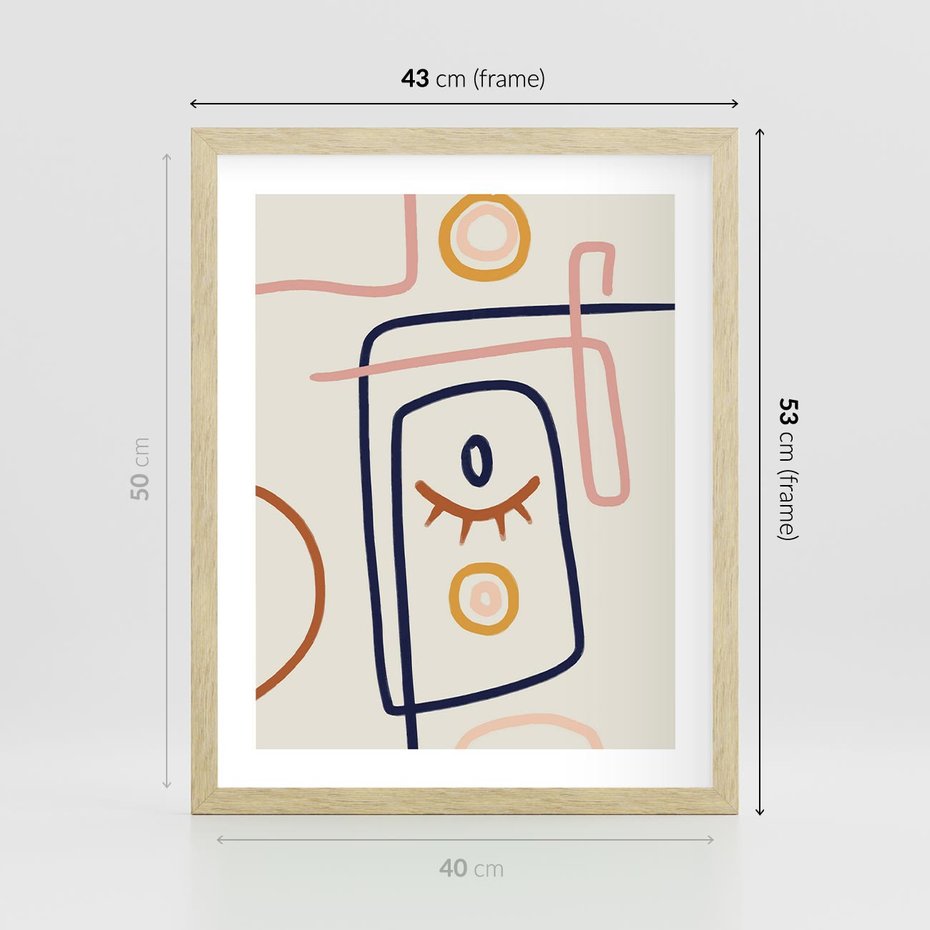 Plakat w ramie 40x50 - Manifestacje Dziwności - abstrakcja w stylu picasso, beżowe tło - rama drewno