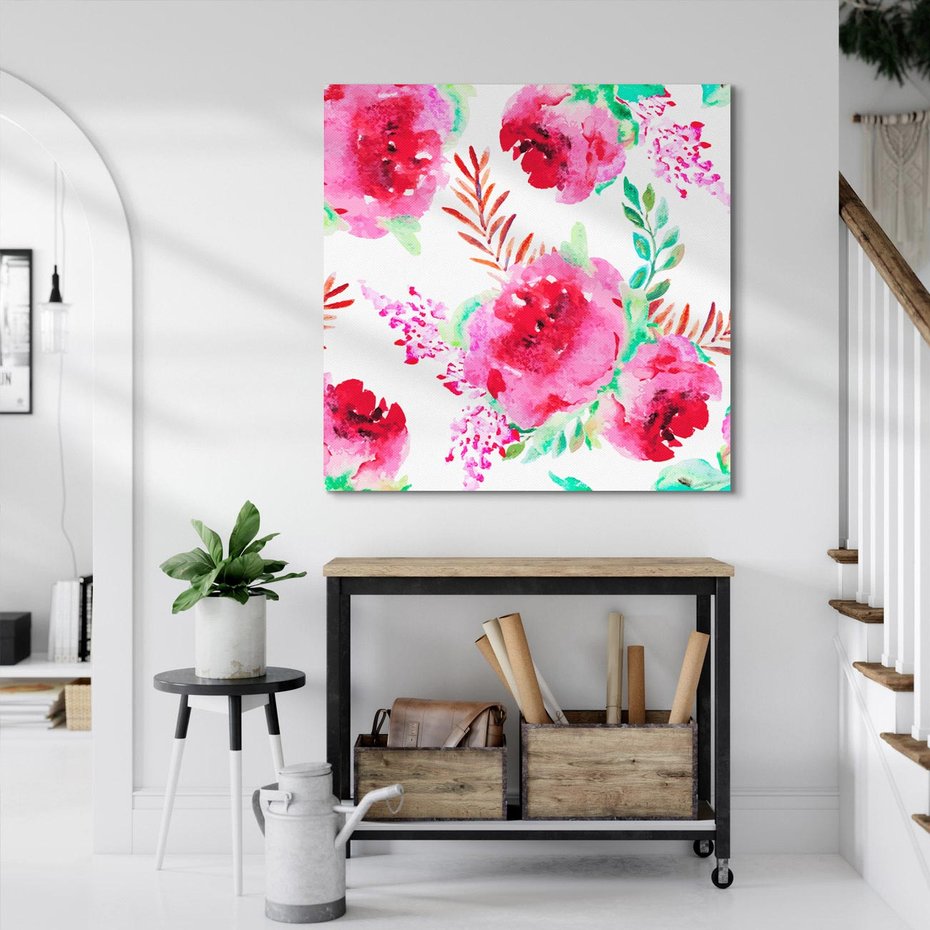 Obraz na płótnie 60x60 - Delikatna Akwarela - kwiaty, akwarela