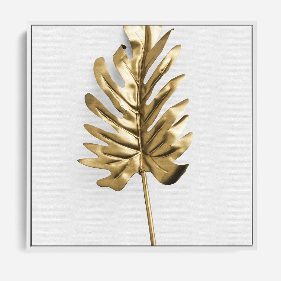 Obraz w ramie 50x50 - Ponadczasowy Urok - złote, liście - rama biała
