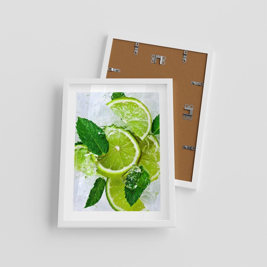 Plakat w ramie 30x40 - Ożywczy duet limonek i cytryn - limonki, cytryny - rama biała