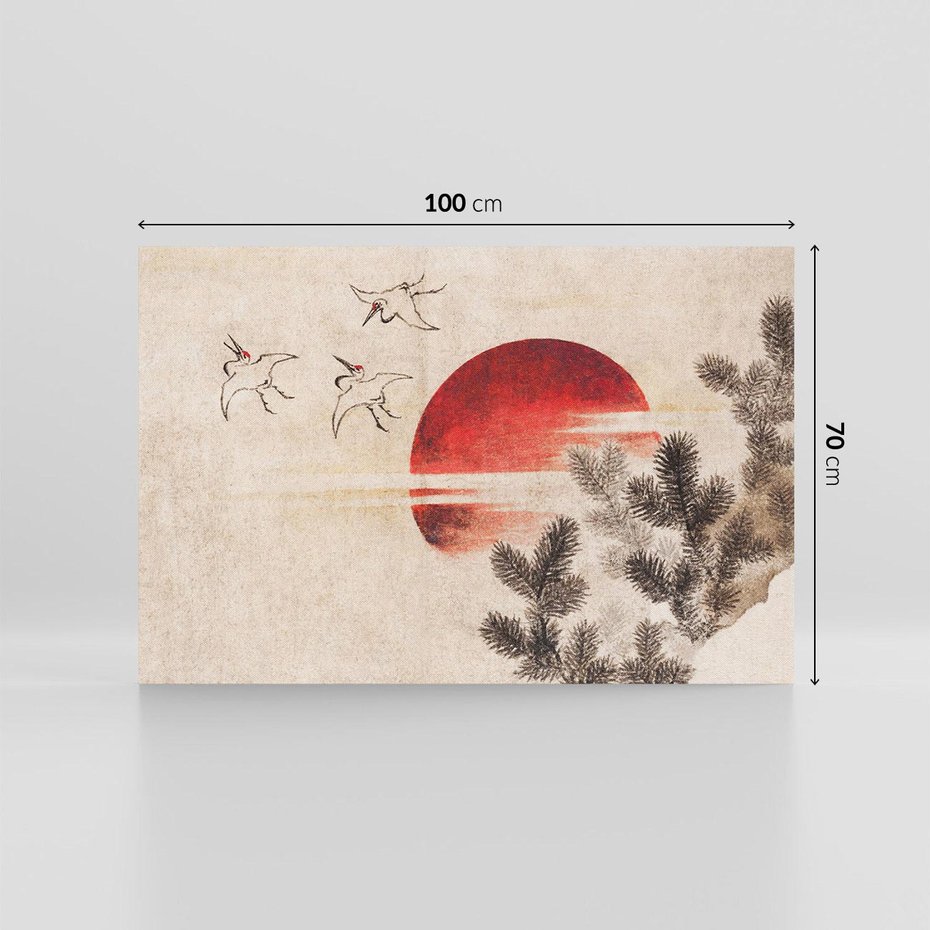 Obraz na płótnie 100x70 - "Birds and sunset" Katsushiki Hokusai - Reprodukcja - reprodukcja, obraz na płótnie