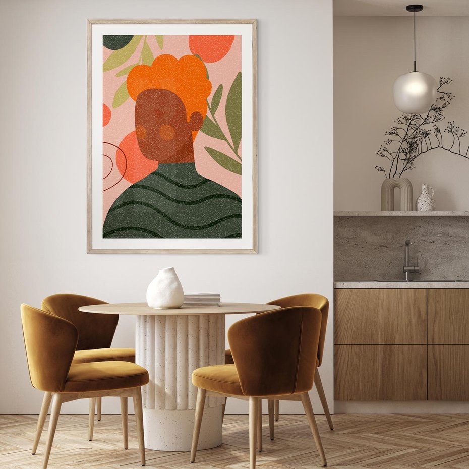 Plakat w ramie 50x70 - Kobieca Przestrzeń - nowoczesny plakat, styl retro - rama drewno