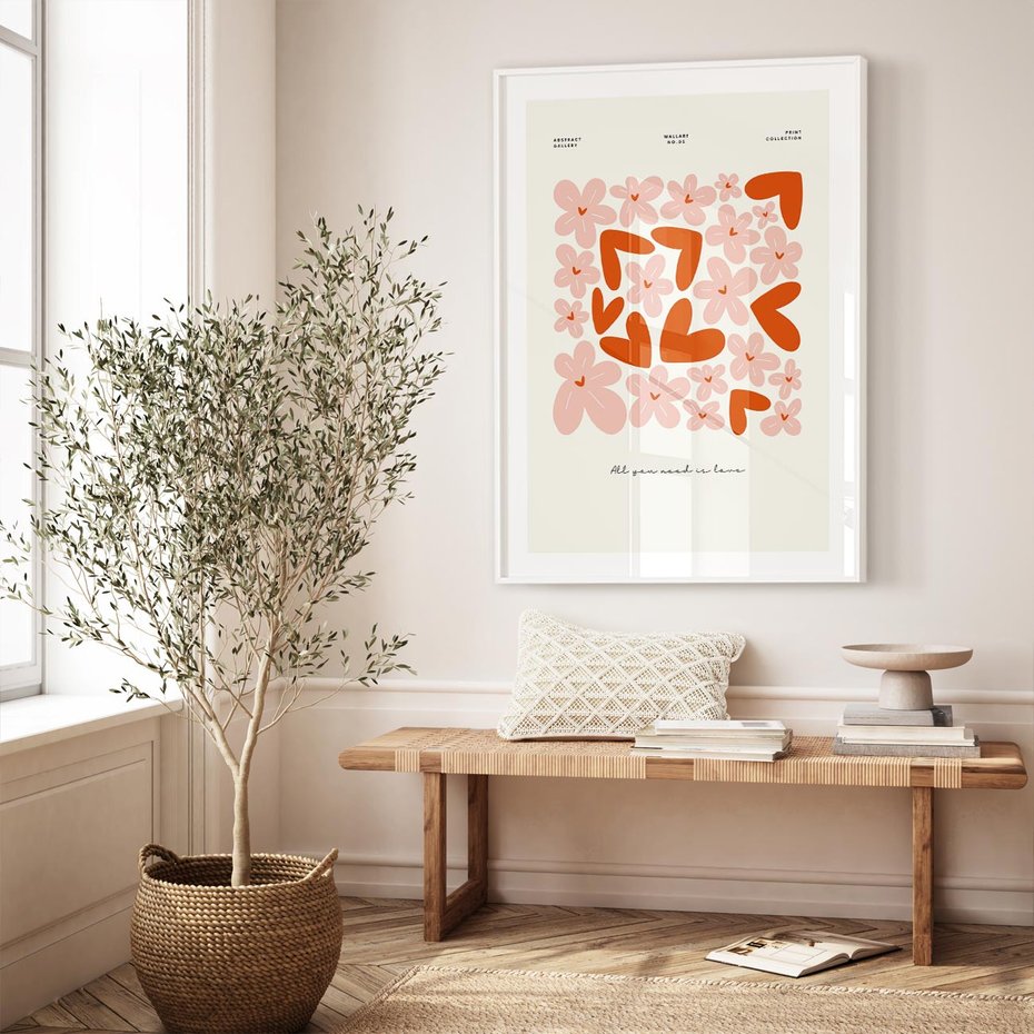 Plakat bez ramy 30x40 - Miłość w Kompozycji - grafika, kompozycja kwiaty i serca