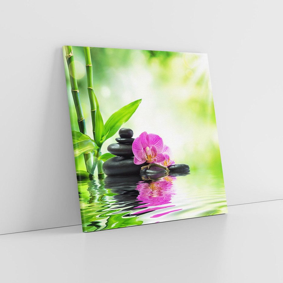 Obraz na płótnie 80x80 - Relaksujący świat SPA z kwiatami i bambusem - spa, kwiaty