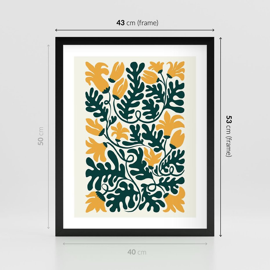 Plakat w ramie 40x50 - Impulsy Kreatywności - abstrakcyjne żółte kwiaty, kompozycja - rama czarna