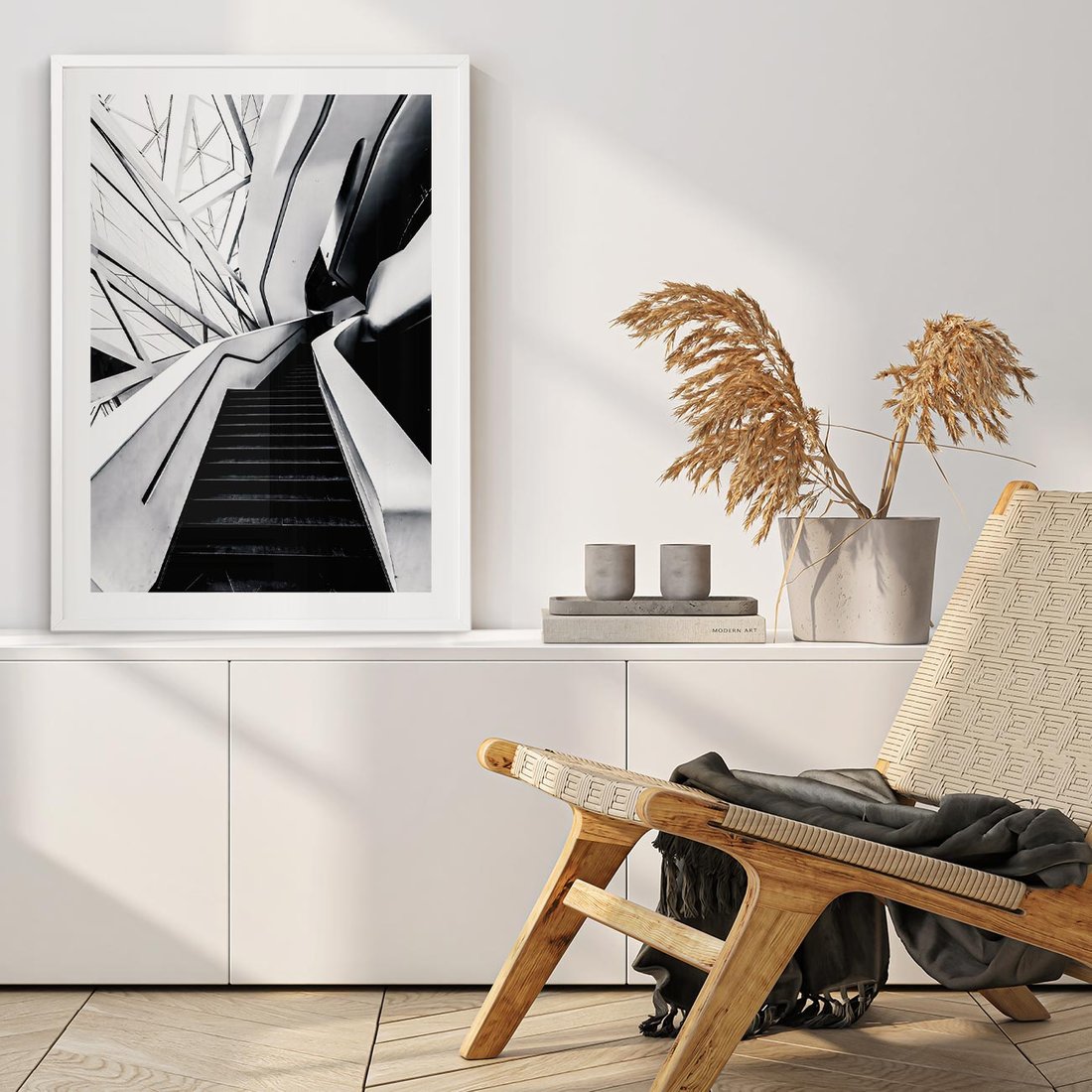 Plakat w ramie 50x70 - Współczesne Kształty - architektura, nowoczesne formy - rama biała