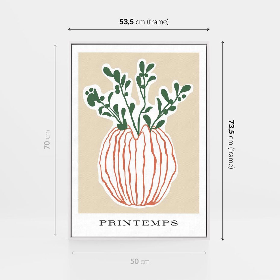 Obraz w ramie 50x70 - Boho Refleksje Natury - gałązki w wazonie, typografia - rama biała