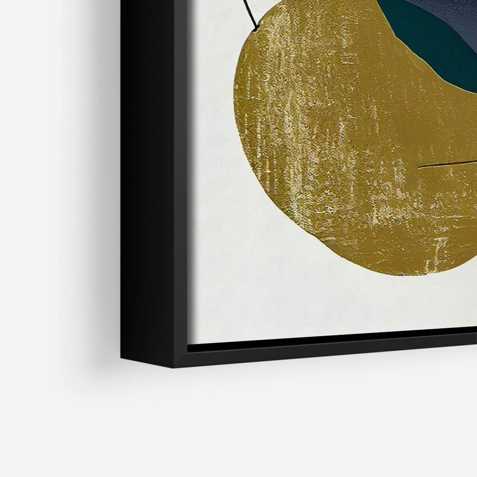 Obraz w ramie 70x50 - Złoto Granatu - abstrakcyjne plamy koloru, złoto - rama czarna