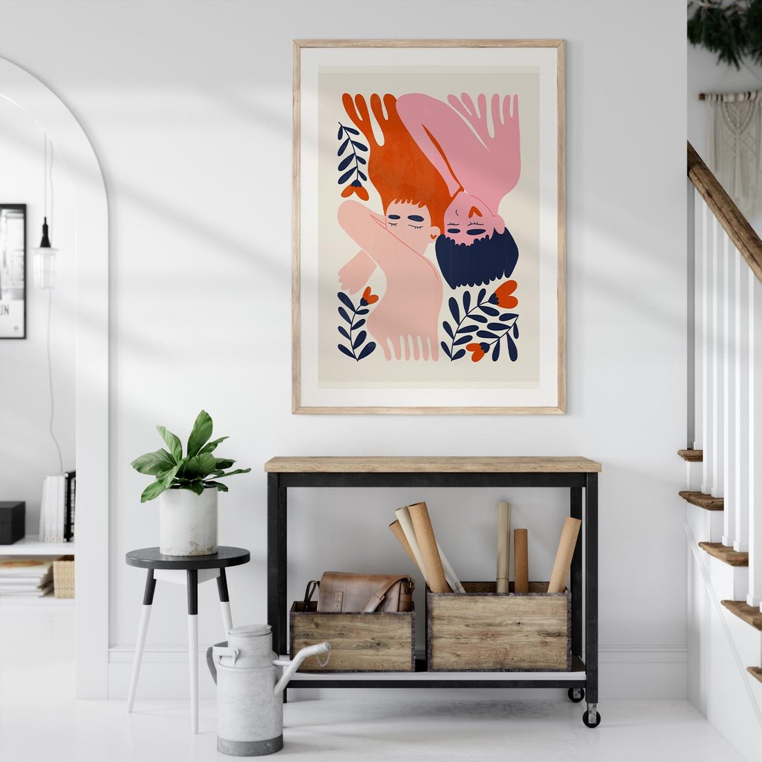 Plakat w ramie 40x50 - Miłość w Dwóch Sercach - miłość, para zakochanych - rama drewno