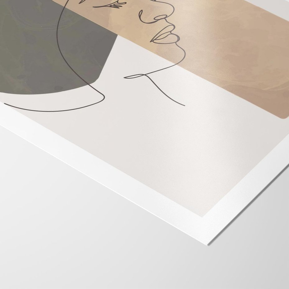 Plakat bez ramy 40x50 - Jedną Linią: Kobieca Twarz - abstrakcja, plamy w tle