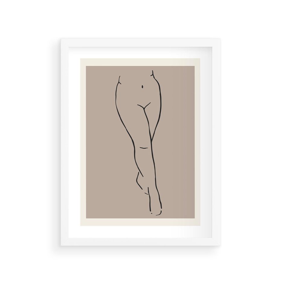 Plakat w ramie 30x40 - Intrygujące Szkice - mnimalistyczny akt kobiecy, beżowa tonacja - rama biała