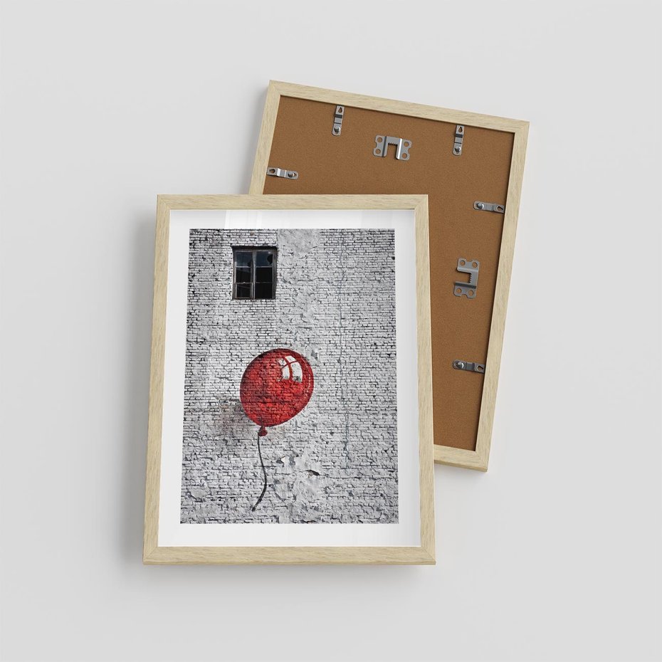 Plakat w ramie 30x40 - Mur Balonów - mur, balon - rama drewno