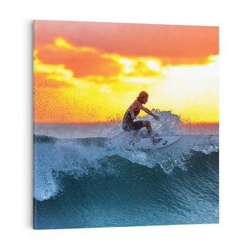 Obraz na płótnie 60x60 - Surfer na falach morza: Spotkanie z wolnością - surfer, surfing