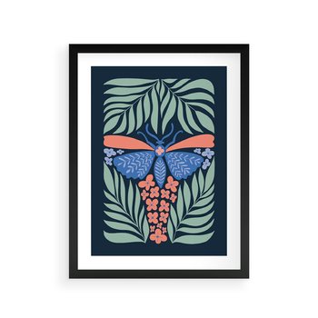 Plakat w ramie 40x50 - Granatowa Noc - granatowe tło, abstrajcyjna ćma - rama czarna