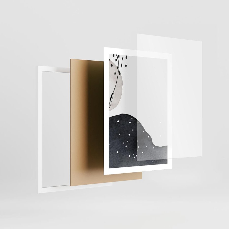 Plakat w ramie 50x70 - Szara Abstrakcja - abstrakcja, akwarela - rama biała