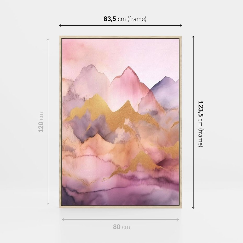 Obraz w ramie 80x120 - Pastelowe Wzgórza - pastelowe, różowe góry - rama drewno