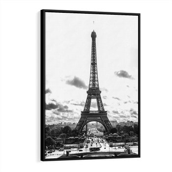 Obraz w ramie 70x100 - Wieża Eiffla - czarno białe zdjecie, wieża eiffla - rama czarna