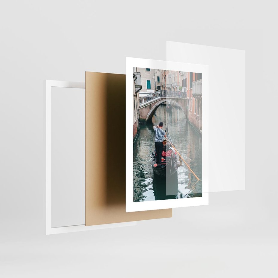 Plakat w ramie 30x40 - Kanały Wenecji - gondola, Wenecja - rama biała