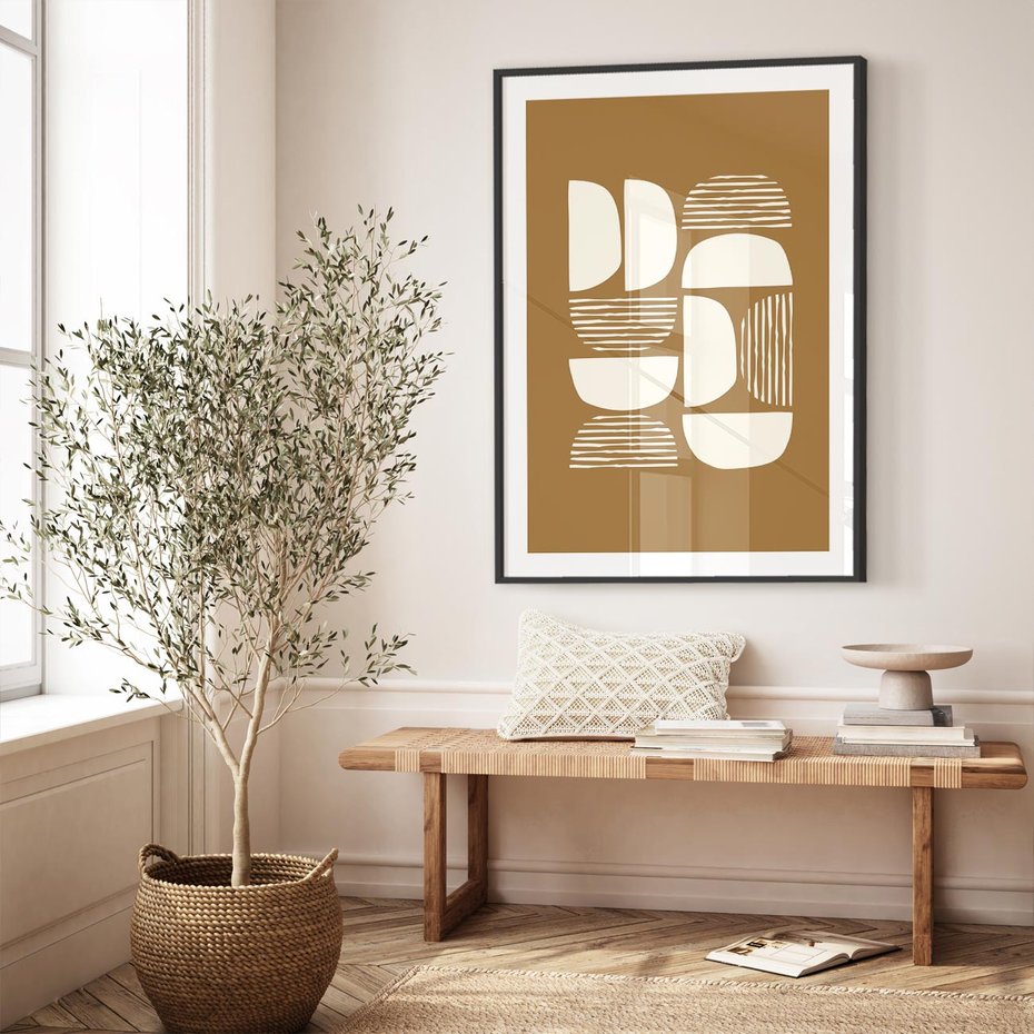 Plakat bez ramy 40x50 - Wewnętrzne Spektrum - geometryczne boho kształty na brązowym, karmelowym tle