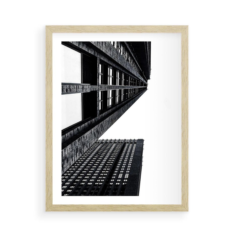 Plakat w ramie 50x70 - Geometryczna Asymetria - architektura, czarno białe zdjęcie - rama drewno