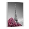 Obraz w ramie 70x100 - Różowy Paryż - czarno białe zdjęcie, wieża eiffla - rama biała