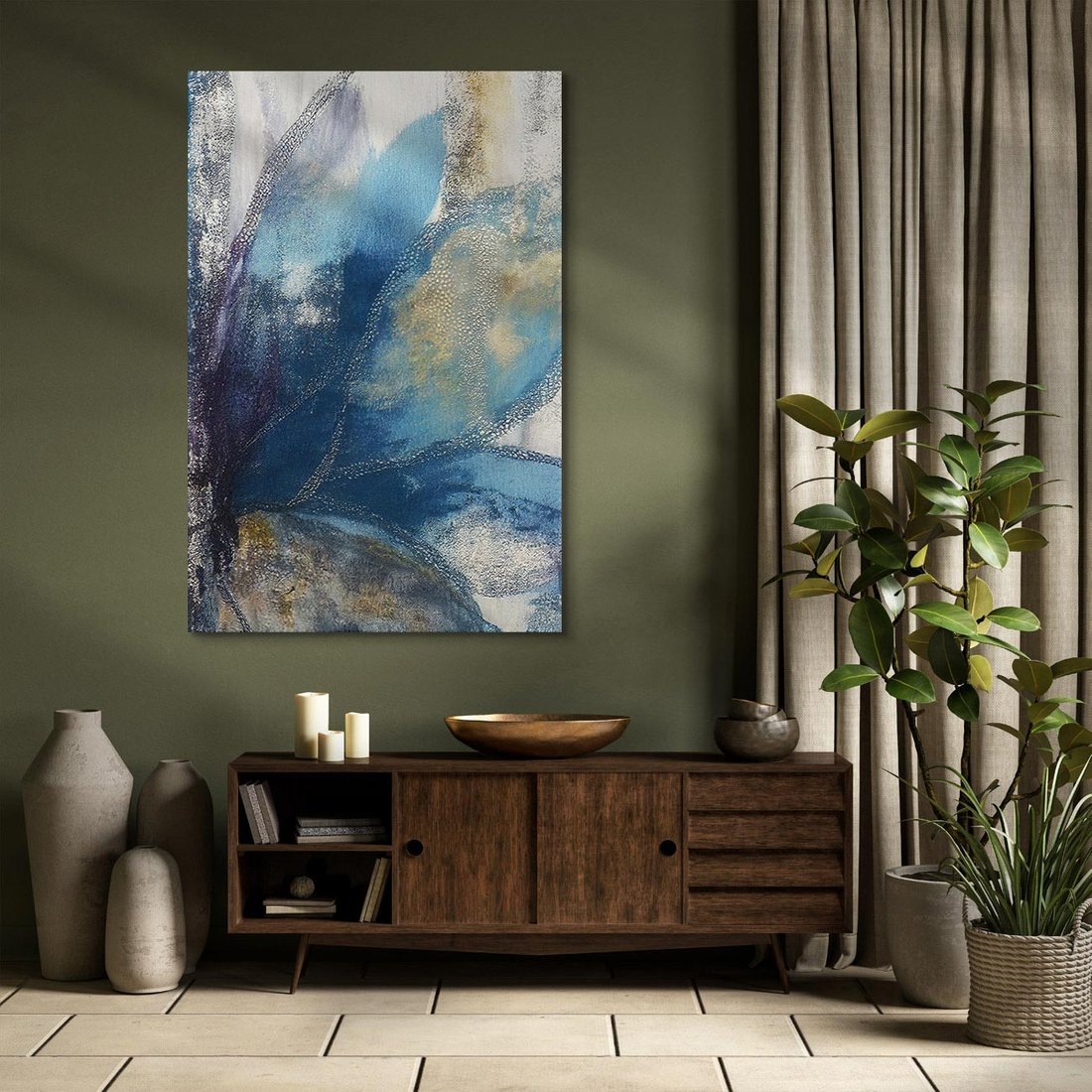 Obraz na płótnie 50x70 - Tekstura Kwiatu - olejny obraz, niebieski kwiat