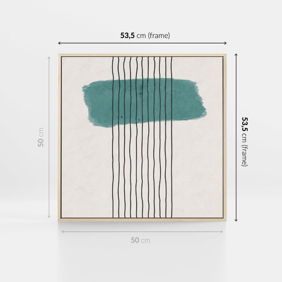 Obraz w ramie 50x50 - Bezczasowe Wspomnienia - abstrakcyjna akwarelowa plama, nieregularne kreski - rama drewno