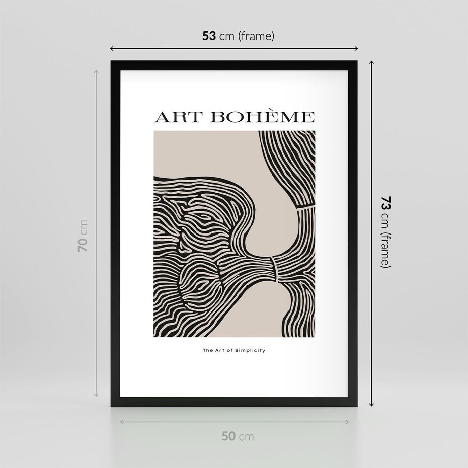 Plakat w ramie 50x70 - Wewnętrzne Zagadki Kształtów - sztuka minimalizmu, biało czarna rycina - rama czarna
