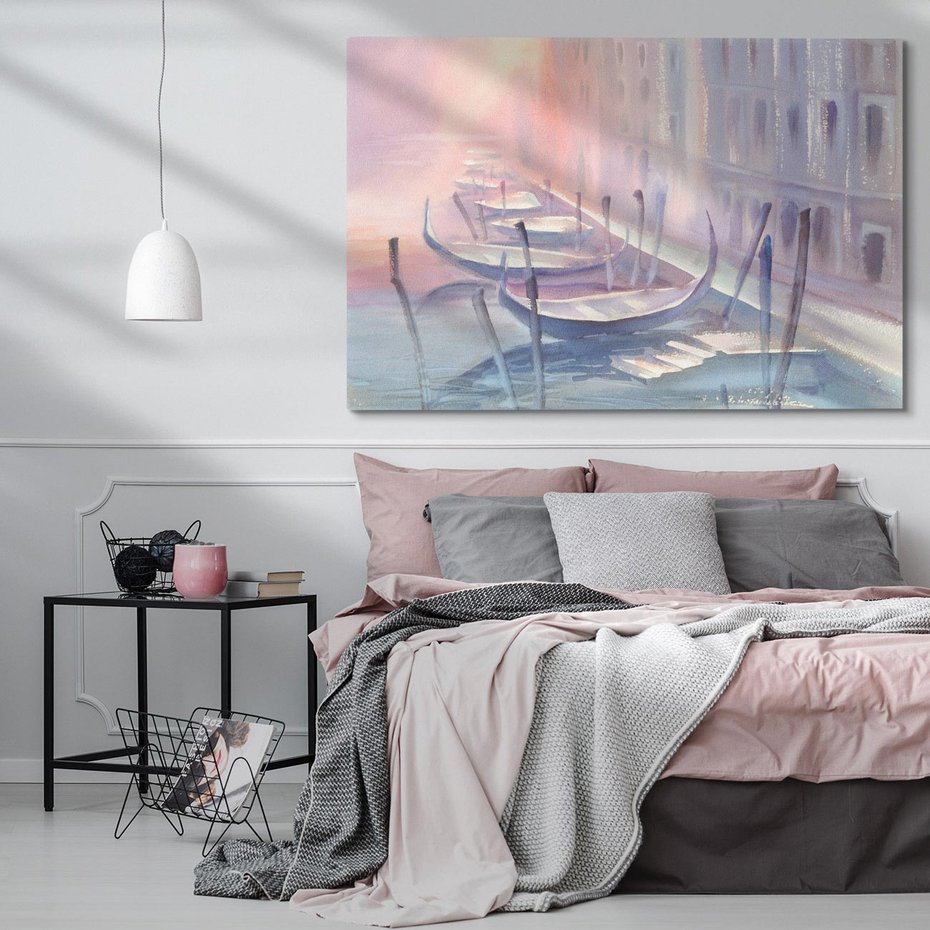 Obraz na płótnie 70x50 - Romantyczne Zachody - akwarelowy rysunek, stonowane pastelowe kolory