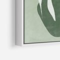 Obraz w ramie 50x70 - Zieleń Pulsującego Spokoju - zielona abstrakcja, zgaszona zieleń - rama biała