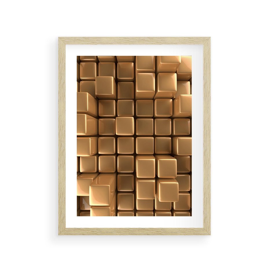 Plakat w ramie 30x40 - Błyszcząca Elegancja - złoto, 3d - rama drewno