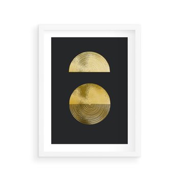 Plakat w ramie 30x40 - Migotliwe Przeniknięcia - złote koła, czarne tło - rama biała